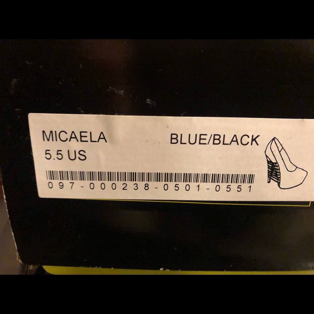 Blue and black heels